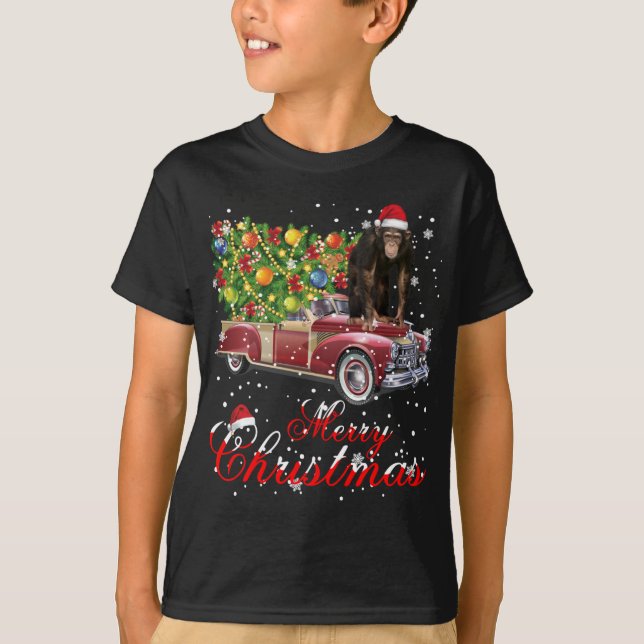 Camiseta Macaco Dirige Caminhão Vermelho Natal Pajama (Frente)