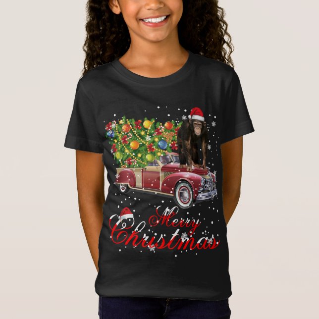 Camiseta Macaco Dirige Caminhão Vermelho Natal Pajama (Frente)