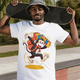 Camiseta Macaco divertido com livros divertidos e Design ed