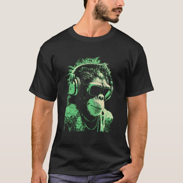 Camiseta Macaco Dj Com Fones de ouvido E Óculos De Sol (Frente)