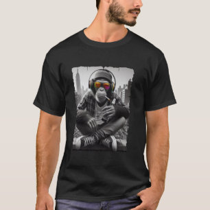 Camiseta Macaco DJ com Fones de ouvido Hipster de impressão