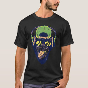 Camiseta Macaco Dj Com Fones de ouvido Óculos De Sol Rave T