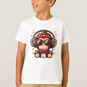 Camiseta Macaco DJ Fofo com Fones de Ouvido para Crianças