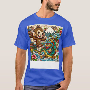Camiseta Macaco e Dragão Bonitos no Japão com Pagoda Wave F