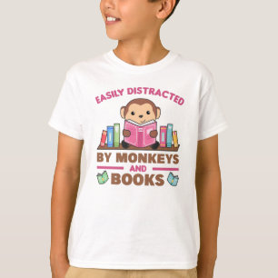 Camiseta Macaco E Livros Engraçados Dizendo Com Livro