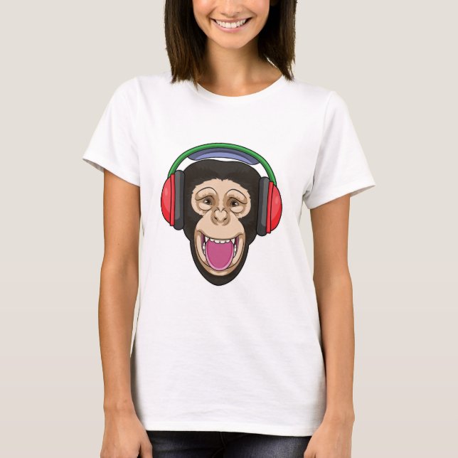 Camiseta Macaco em Música com Fone de Ouvido (Frente)