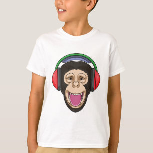 Camiseta Macaco em Música com Fone de Ouvido