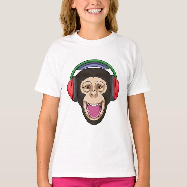 Camiseta Macaco em Música com Fone de Ouvido (Frente)