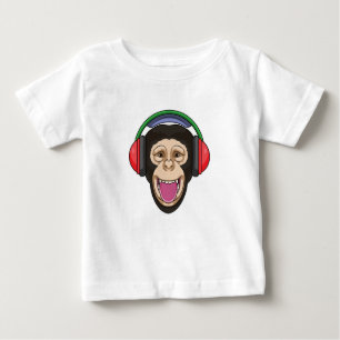 Camiseta Macaco em Música com Fone de Ouvido