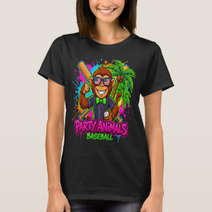 Camiseta Macaco Engraçado de Beisebol de Animais de Festa
