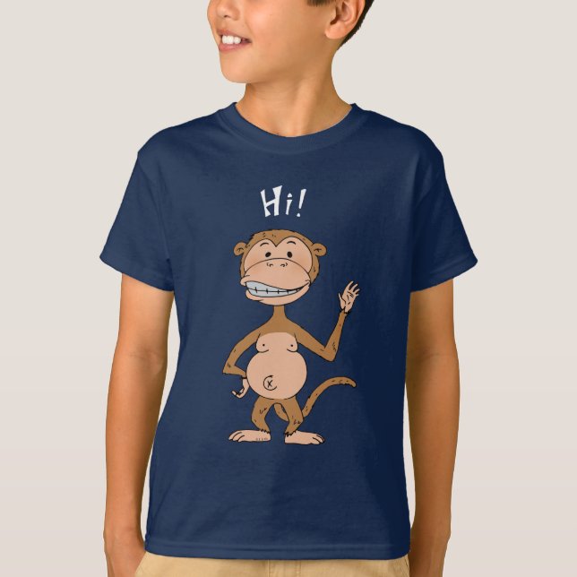 Camiseta Macaco engraçado dos desenhos animados (olá!! & (Frente)