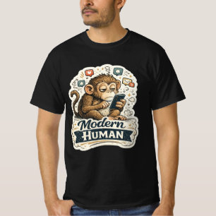 Camiseta Macaco Engraçado Humano Moderno Smartphone Mídia S