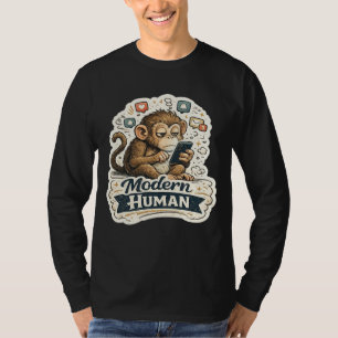 Camiseta Macaco Engraçado Humano Moderno Smartphone Mídia S