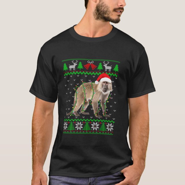 Camiseta Macaco Engraçado Luz Feia Árvore De Natal E Uma Ár (Frente)