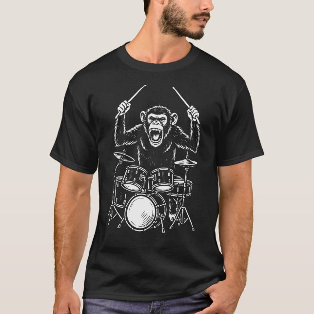Camiseta macaco engraçado toca bateria (Frente)