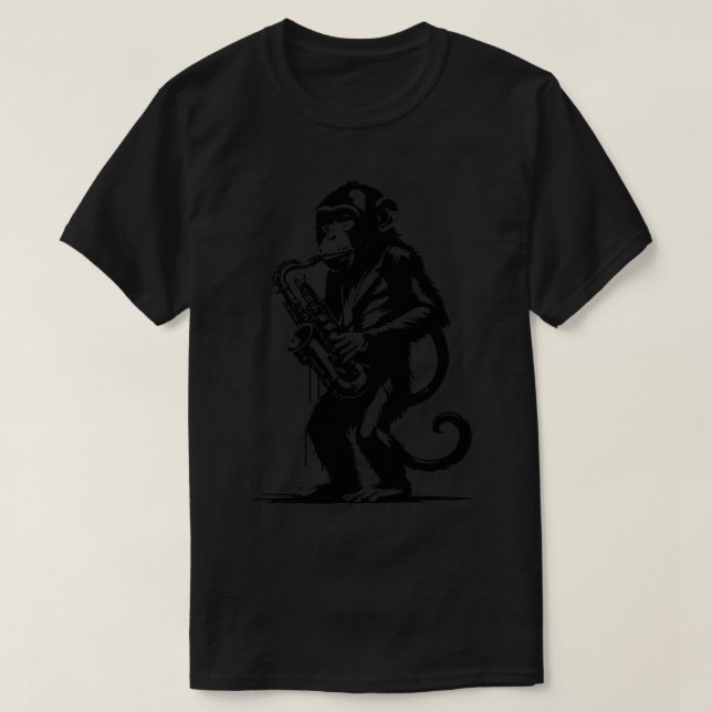 Camiseta macaco engraçado tocando saxofone (Frente do Design)