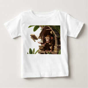 Camiseta Macaco Erudito Caprichoso numa Biblioteca numa Cas