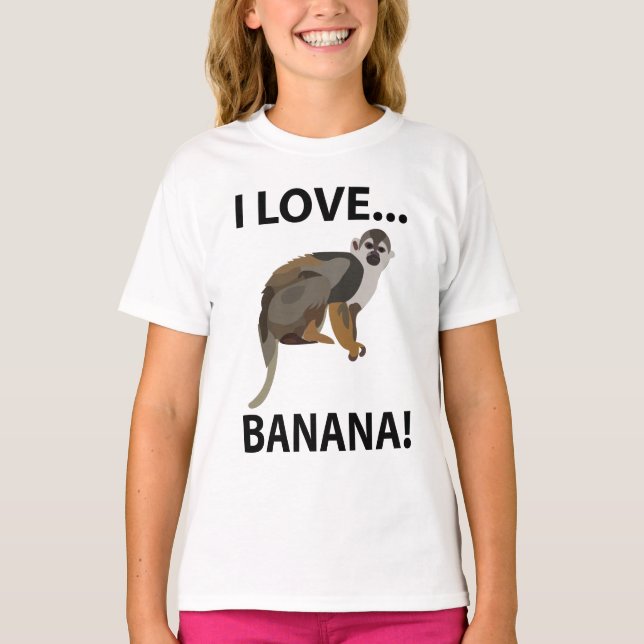 Camiseta Macaco Eu Amo Macaco Banana Crianças (Frente)