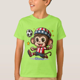 Camiseta Macaco Feliz e Fofo Jogador de Futebol