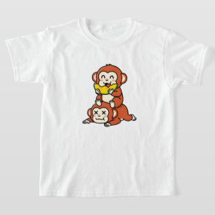 Camiseta Macaco Fofo Comendo Melancia Arte Engraçada em Pil