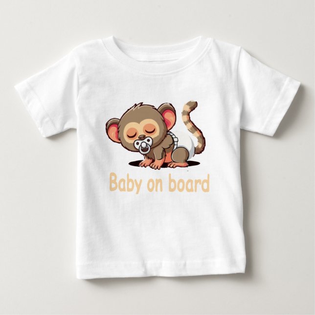 Camiseta Macaco Fofo de Desenho Animado Dormindo | Bebê a B (Frente)