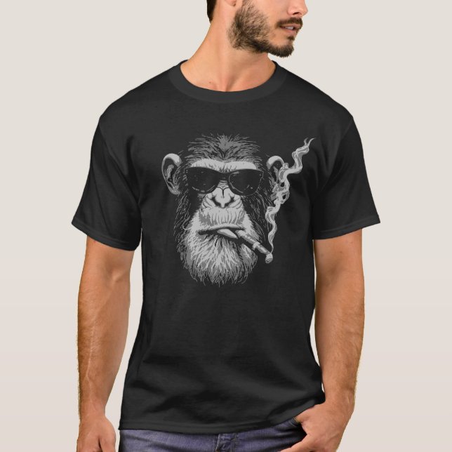 Camiseta macaco gangster com óculos pretos e charuto (Frente)