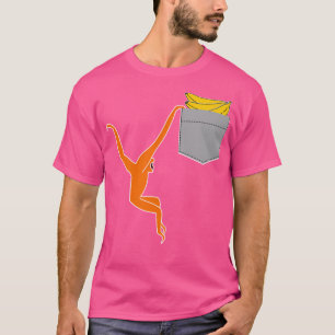 Camiseta Macaco Gibbon A Atingir Banana Em Bolso Falso