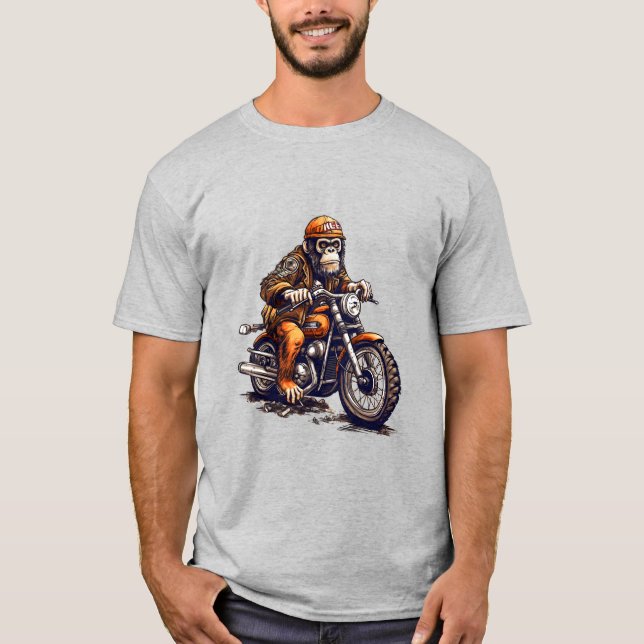 Camiseta Macaco giro dirigindo moto (Frente)