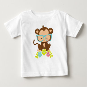 Camiseta Macaco hipster, Macaco Com Óculos, Flores