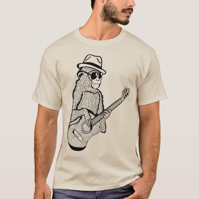 Camiseta Macaco Jogando Um Animal De Guitarra (Frente)