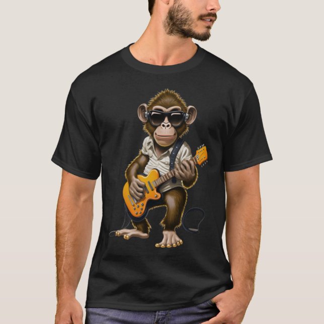 Camiseta Macaco Jogando Violão Elétrico Macaco Gui (Frente)