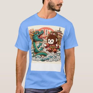Camiseta Macaco Kawaii Cute vs Dragão no Japão Classe Pagod