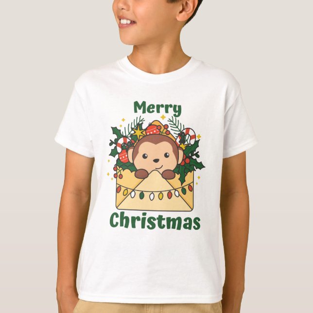 Camiseta Macaco - Letra de Natal - Macacos de Inverno (Frente)
