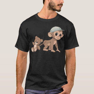 Camiseta Macaco Macaco Com Urso De Pelúcia Abraço Segure