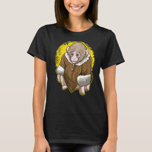 Camiseta Macaco-Macaco-Da-Neve Cuta Vestindo Um Casaco-Memó
