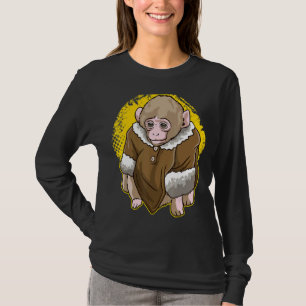 Camiseta Macaco-Macaco-Neve Cuta Vestindo Um Casaco-Memória