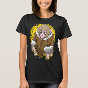 Camiseta Macaco-Macaco-Neve Cuta Vestindo Um Casaco-Memória