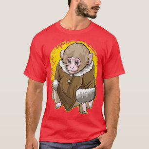 Camiseta Macaco-Macaco-Neve Cuta Vestindo Um Casaco-Memória