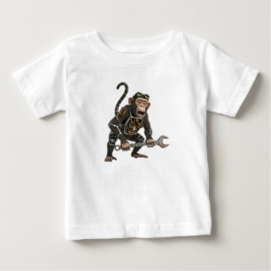Camiseta Macaco Mecânico Steampunk com Chave Inglesa Indust