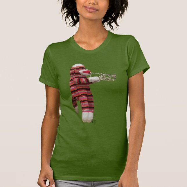 Camiseta Macaco-Meia Jogando Trompete (Frente)