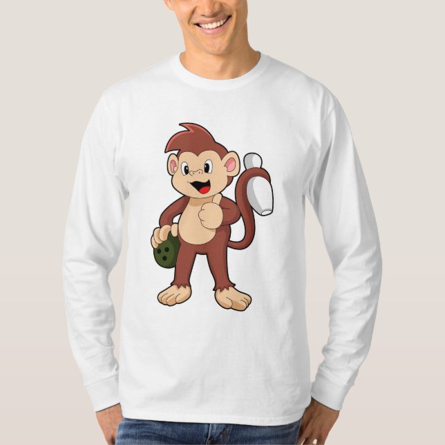Camiseta Macaco na Boliche com Bola de boliche (Frente)