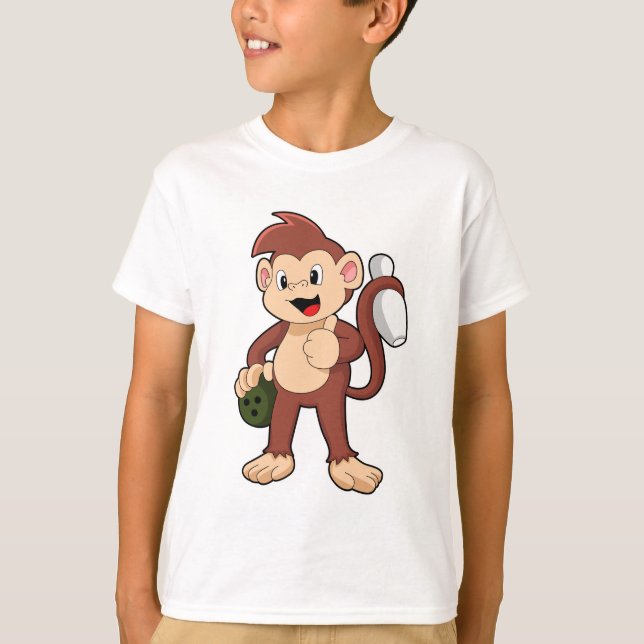 Camiseta Macaco na Boliche com Bola de boliche (Frente)