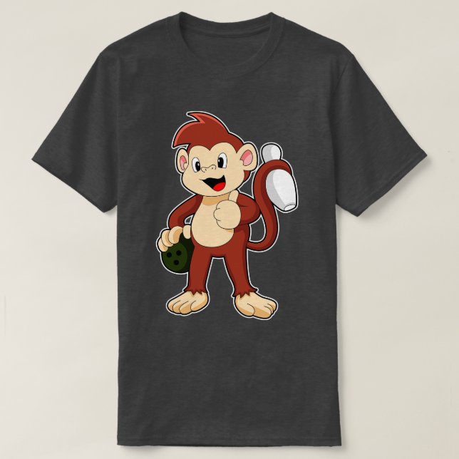 Camiseta Macaco na Boliche com Bola de boliche (Frente do Design)