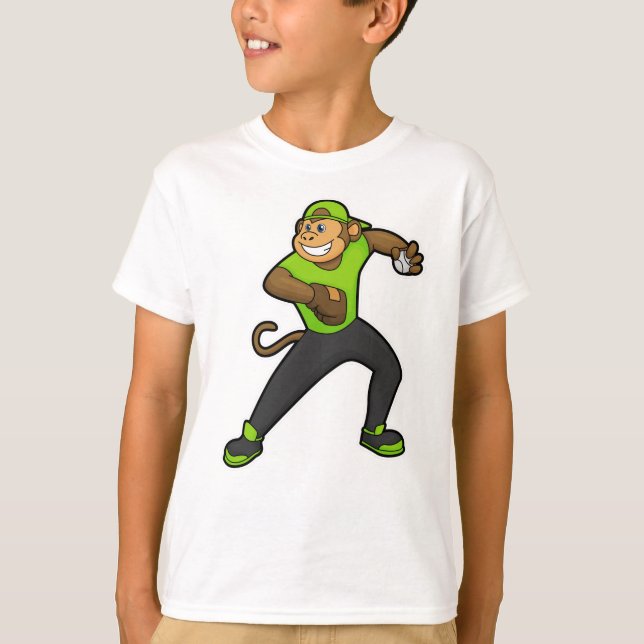 Camiseta Macaco no beisebol com bastão de beisebol (Frente)