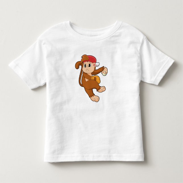 Camiseta Macaco no beisebol com luva de beisebol (Frente)