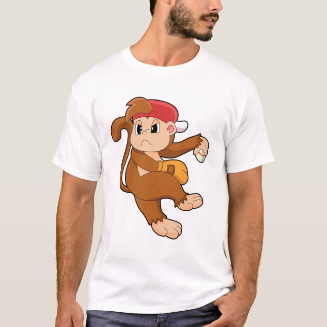 Camiseta Macaco no beisebol com luva de beisebol (Frente)