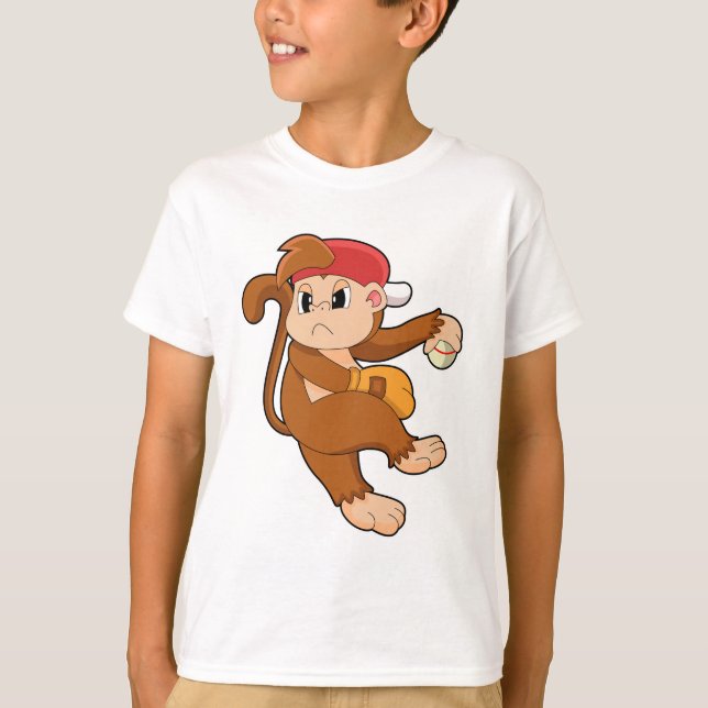 Camiseta Macaco no beisebol com luva de beisebol (Frente)