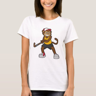 Camiseta Macaco no hóquei com taco de hóquei