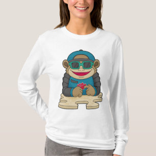 Camiseta Macaco no Poker com cartões de pôquer e óculos esc