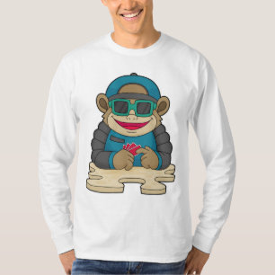 Camiseta Macaco no Poker com cartões de pôquer e óculos esc